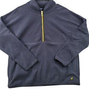 Nautica Mens Navy Fleece Half-Zip Pullover Gold Zipper Logo Medium